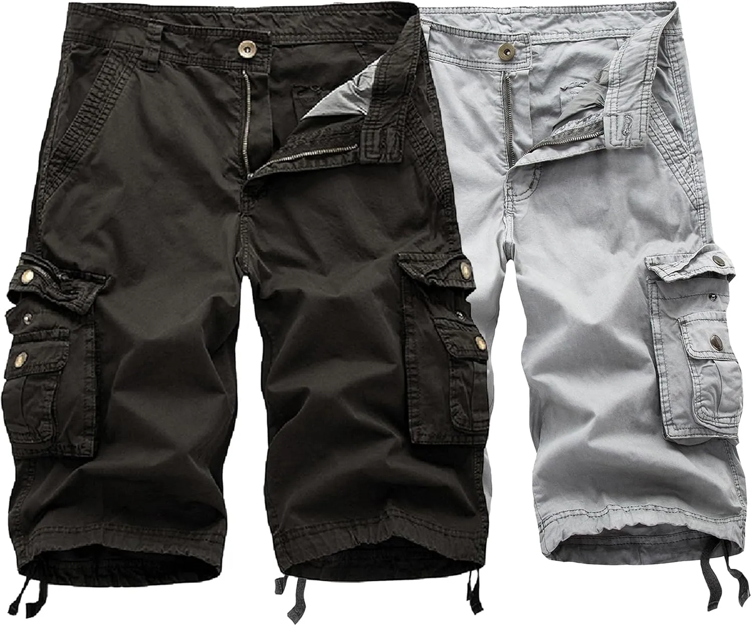 2 Pack Men's Cargo Shorts Cotton Work Shorts Multi Pockets Beach Shorts Relaxed Fit Outdoor Casual Military Shorts