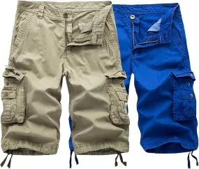 2 Pack Men's Cargo Shorts Cotton Work Shorts Multi Pockets Beach Shorts Relaxed Fit Outdoor Casual Military Shorts