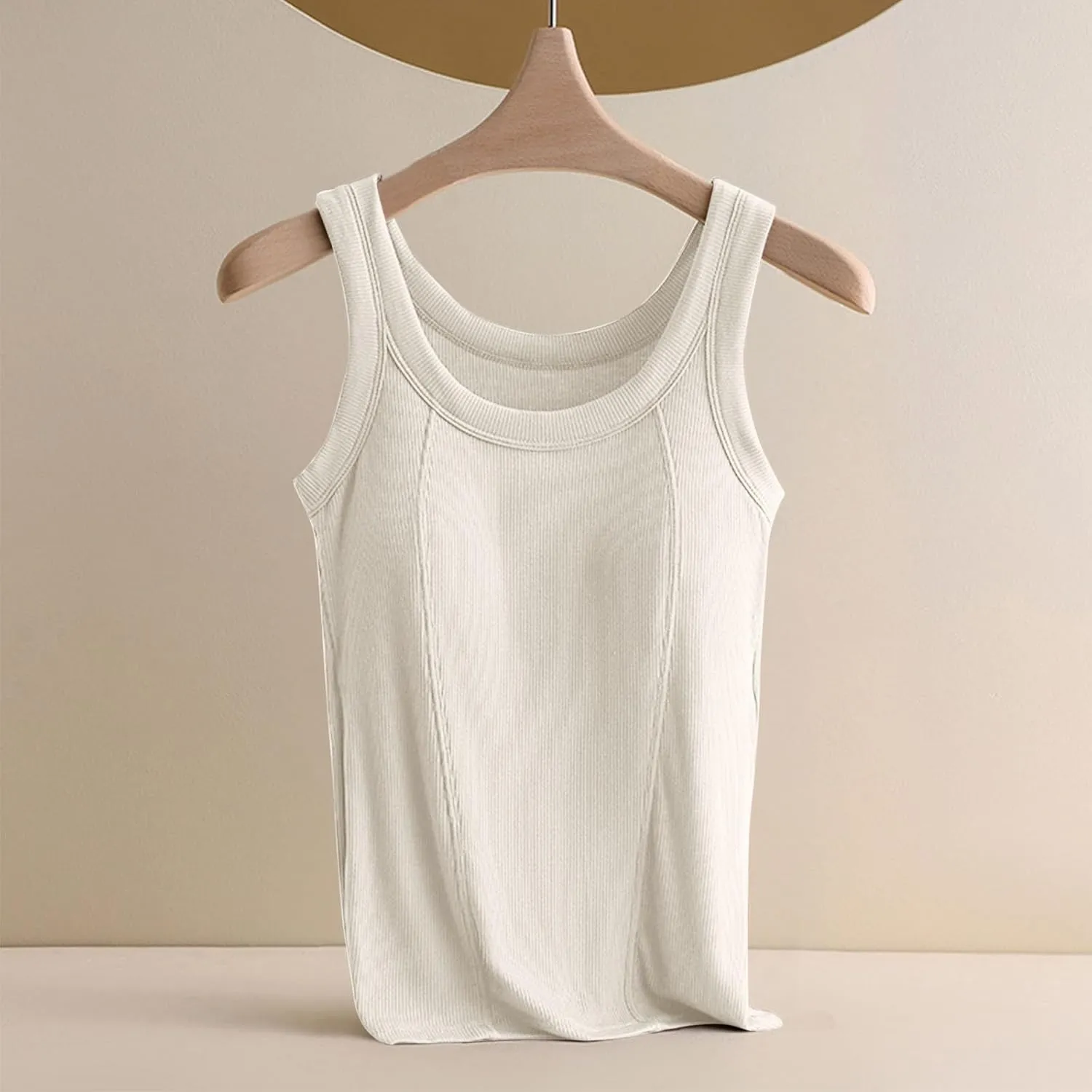 2025 Womens Ribbed Cami Tank Tops Built in Bra Padded Camisole Sleeveless Stretch Slim Fit Lounge Layer Daily Wear