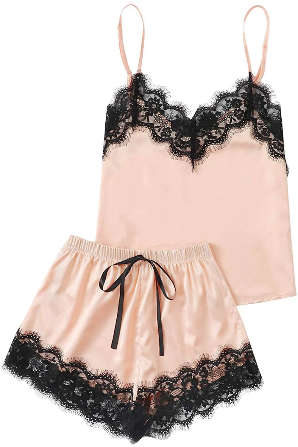 5-Piece Pajama Set: Soft Satin, Lace Details