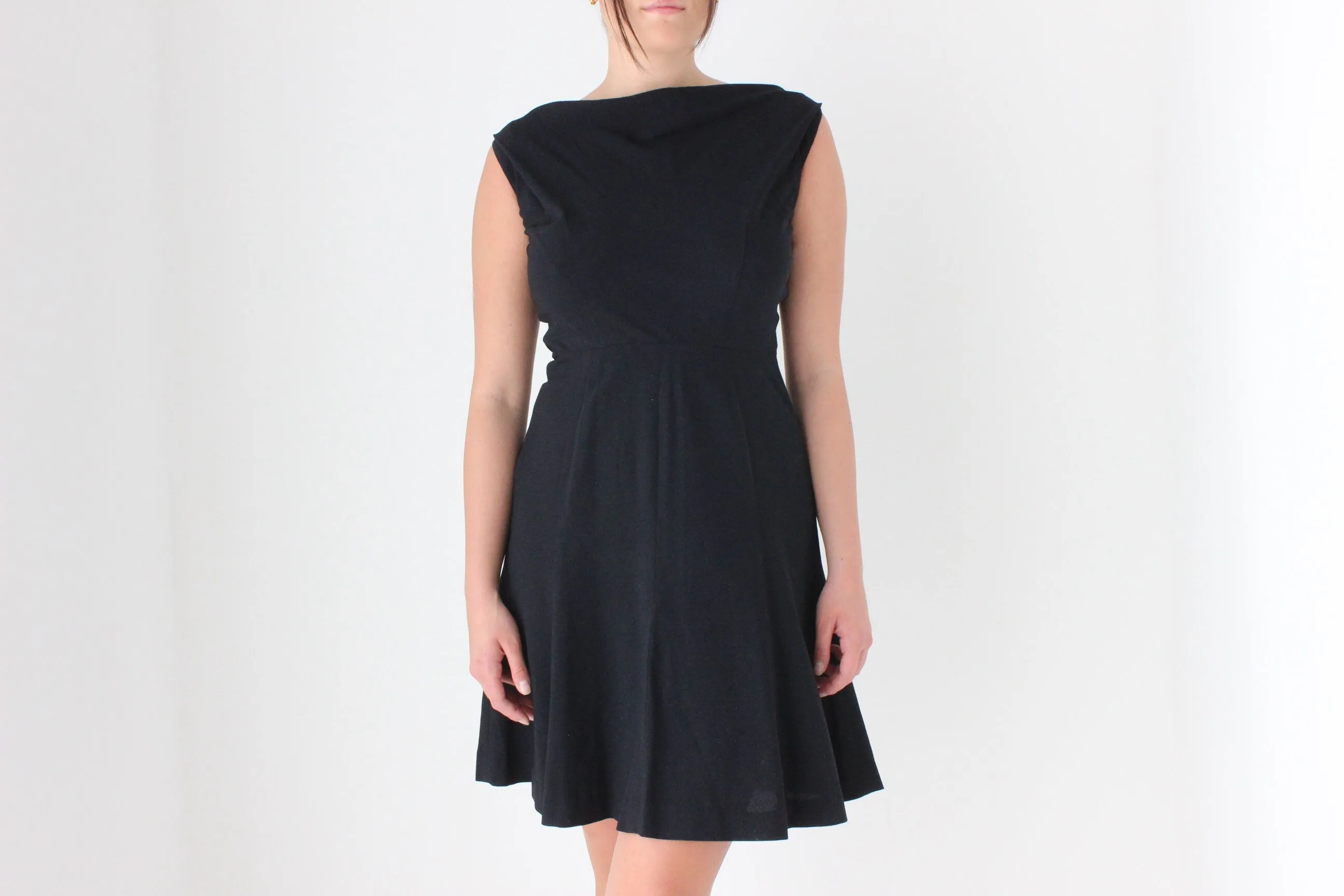 60s Black Crepe Bateau Neckline Simple & Chic LBD
