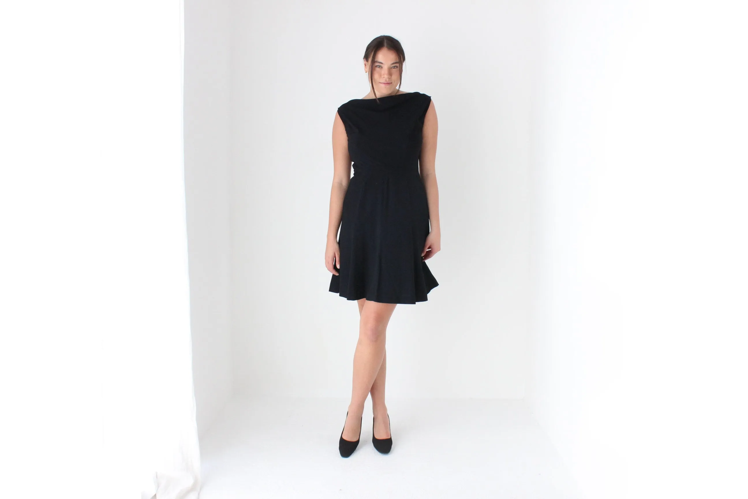 60s Black Crepe Bateau Neckline Simple & Chic LBD