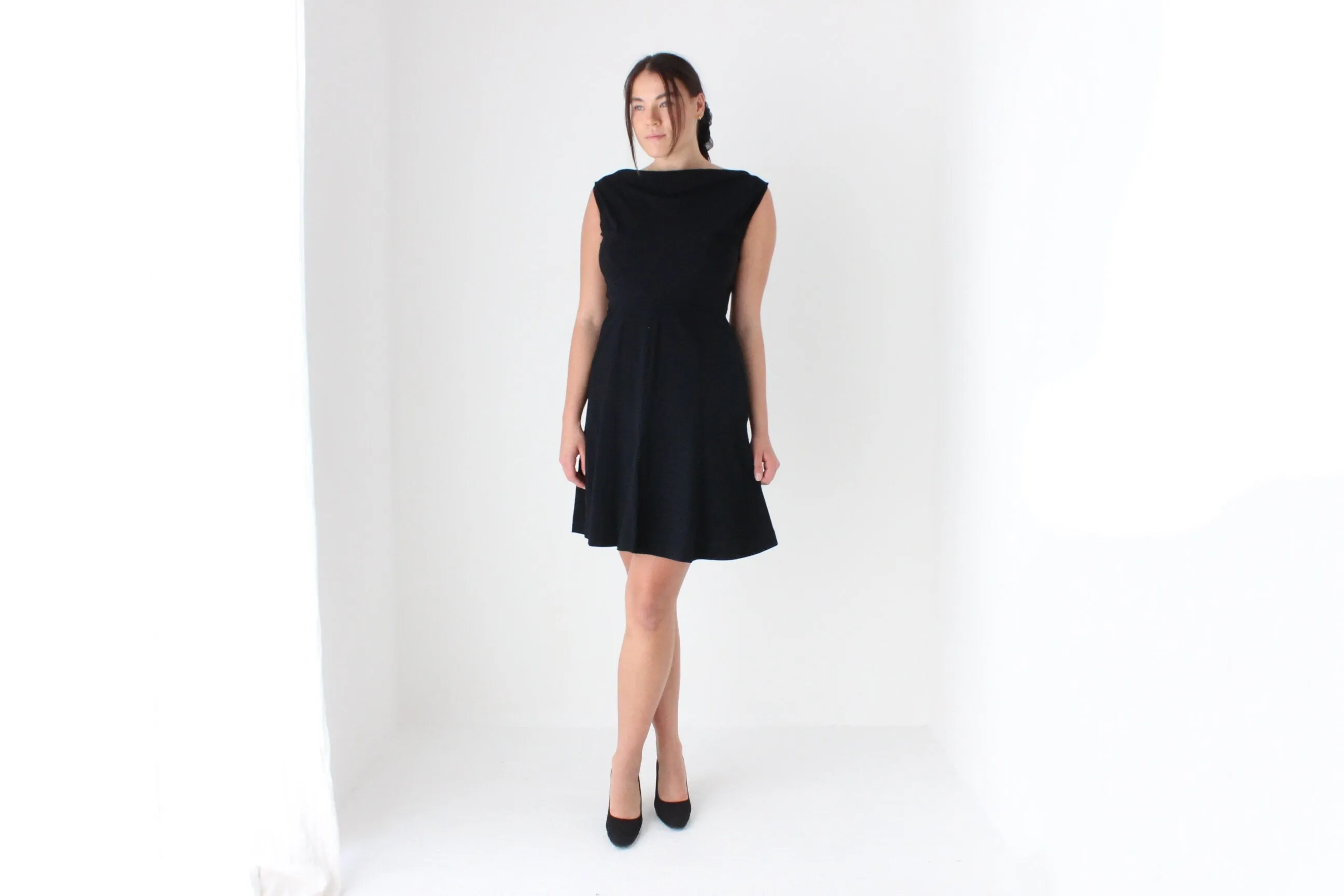 60s Black Crepe Bateau Neckline Simple & Chic LBD
