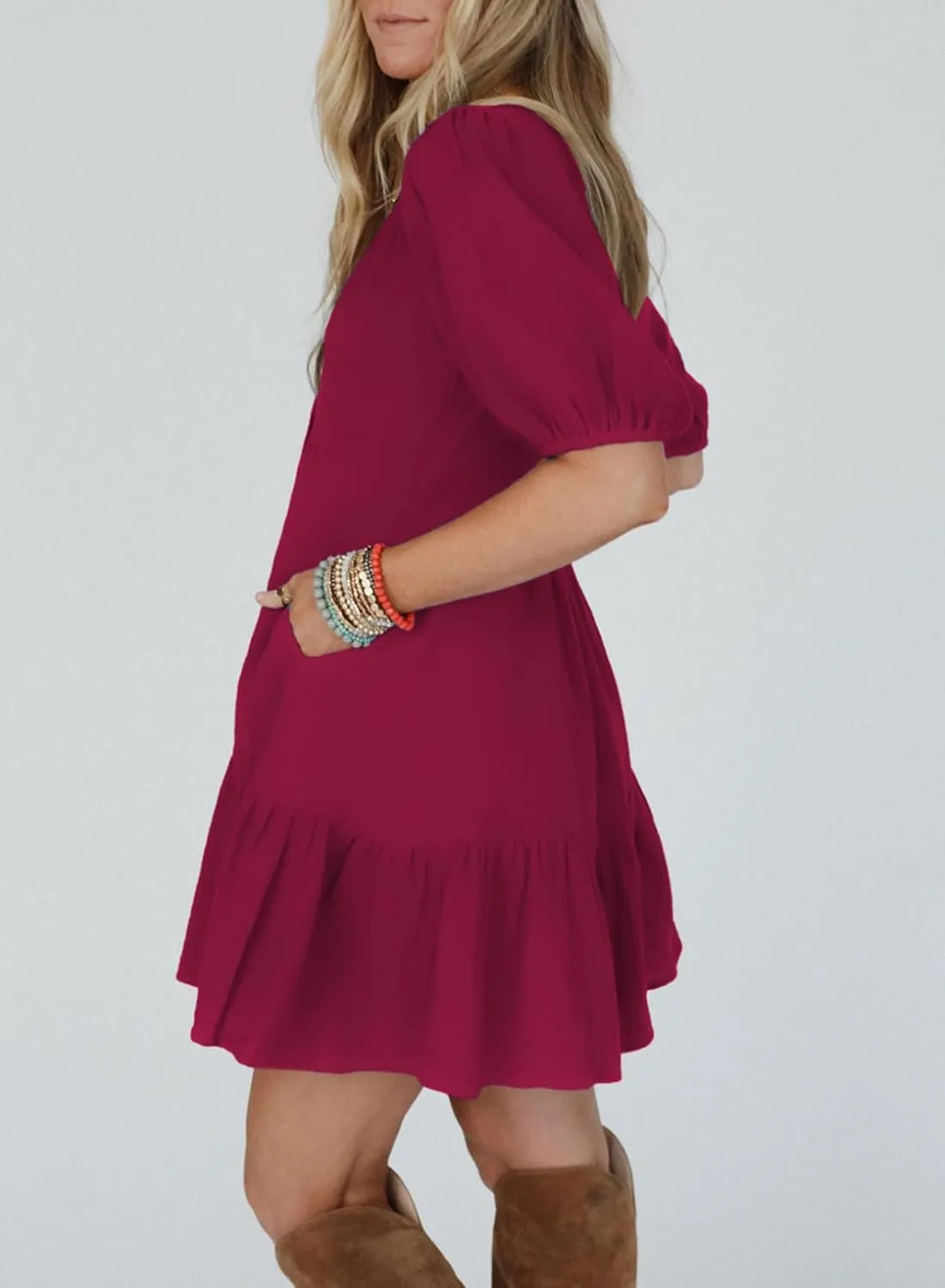 Acelitt Women's Summer Dresses 2025 Beach Casual Deep V Neck Loose Sundress Short Sleeve Mini Dress