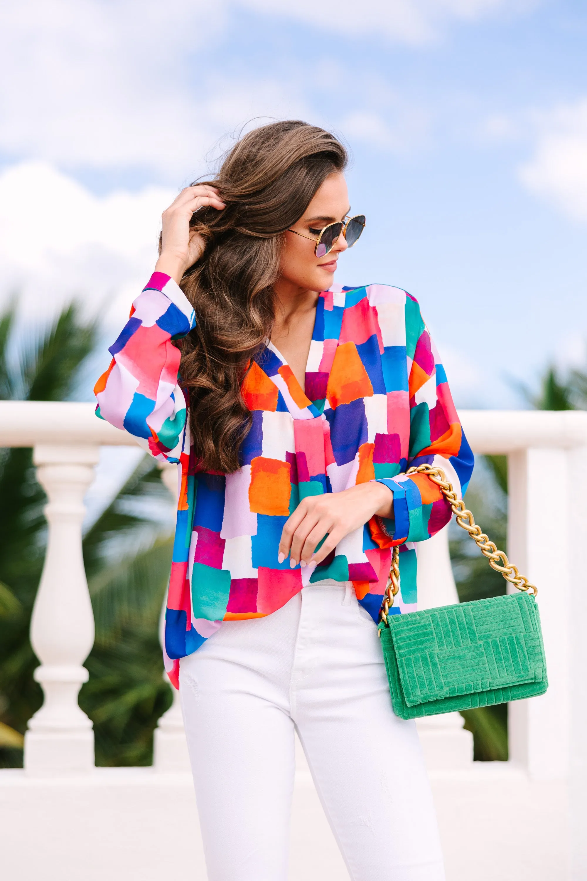 After It All Blue Multi Abstract Blouse
