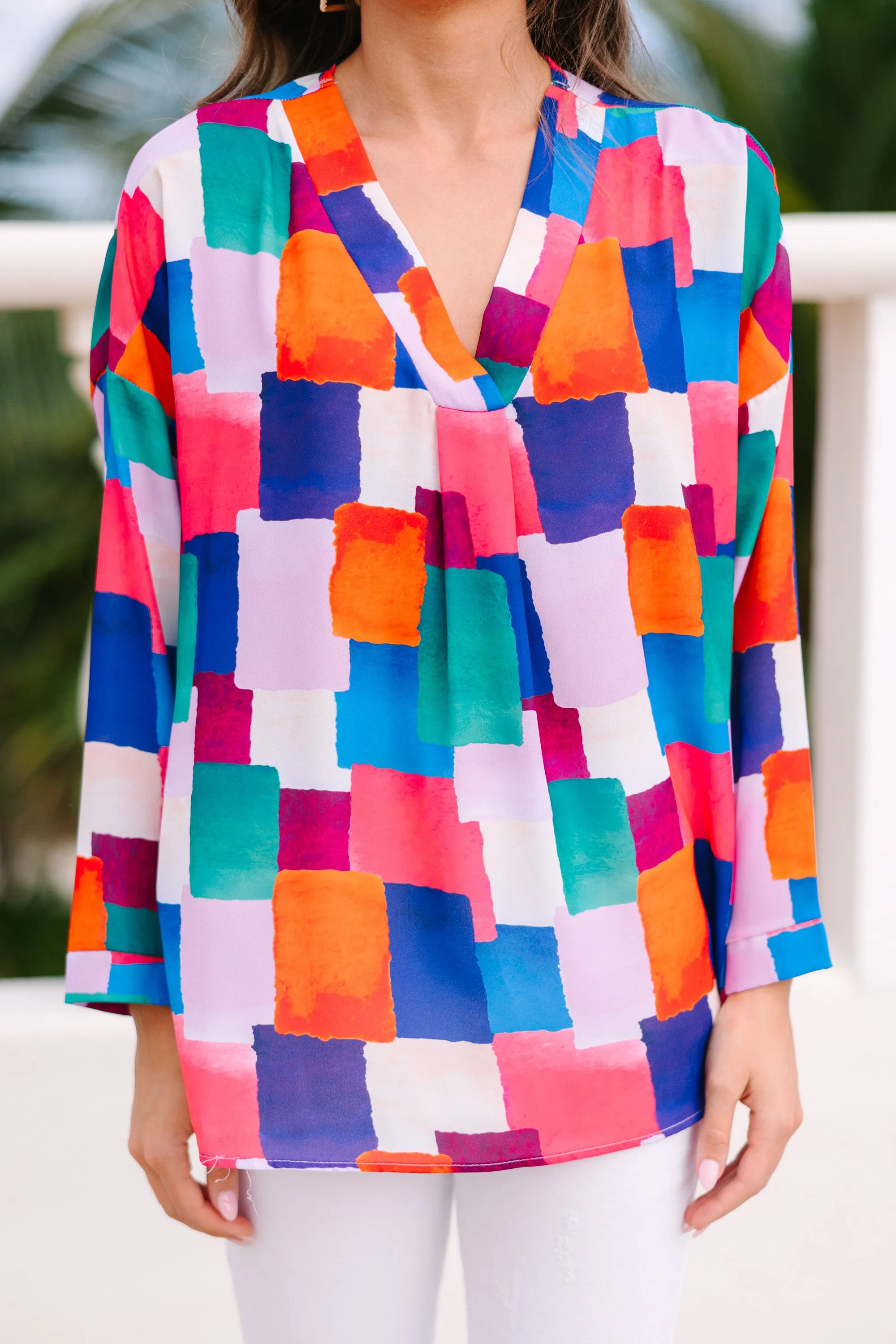 After It All Blue Multi Abstract Blouse