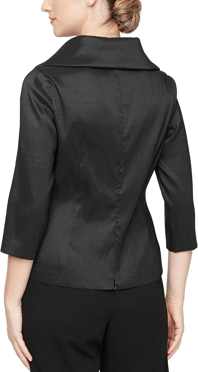 Alex Evenings Women's Stretch Taffeta 3/4 Sleeve Formal Blouse, Special Occasion Dress Shirt