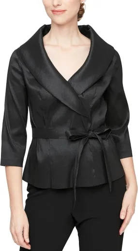 Alex Evenings Women's Stretch Taffeta 3/4 Sleeve Formal Blouse, Special Occasion Dress Shirt