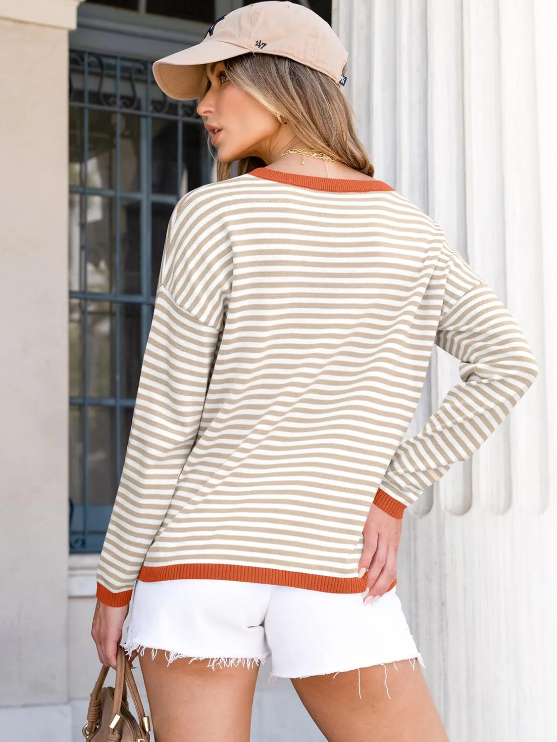 ANRABESS Womens Sweaters Striped Color Block Long Sleeve Crewneck Casual Loose Knitted Pullover Shirts 2025 Fall Trendy Tops