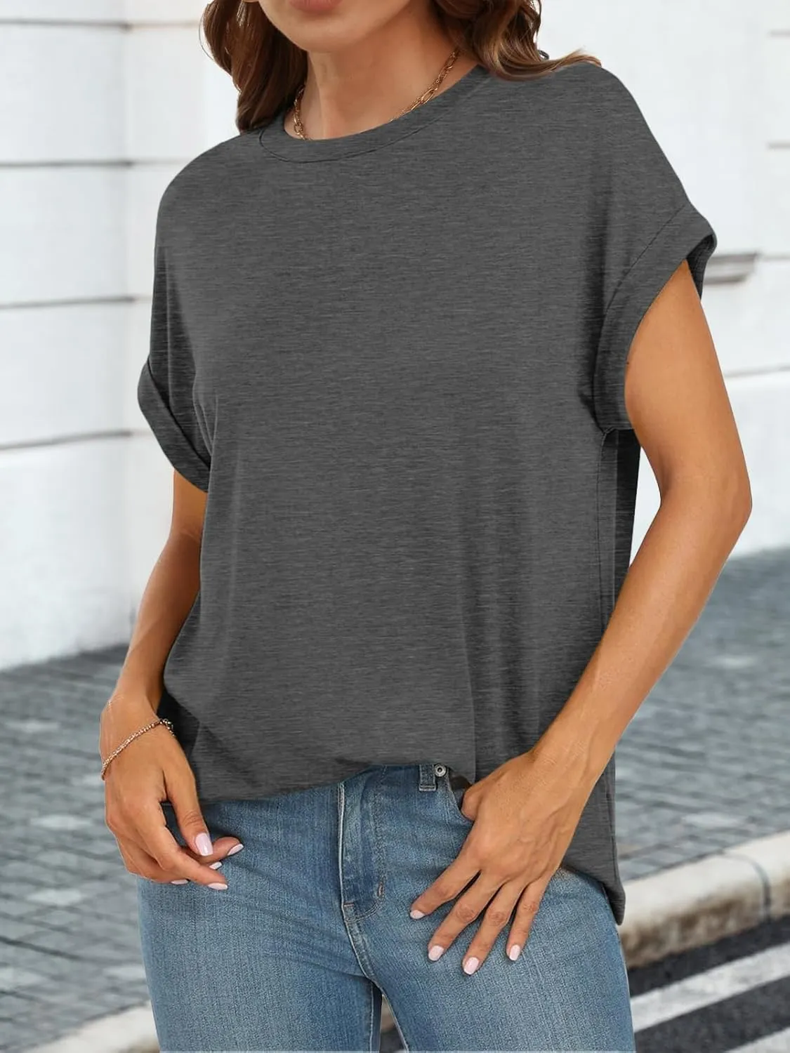 ATHMILE Womens Tops Oversized Business Casual Dressy Summer T Shirts Short Sleeve Clothes Fashion Trendy Outfits 2025