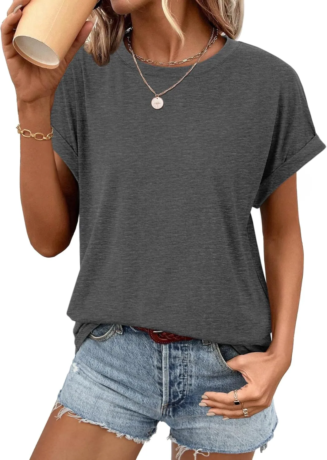 ATHMILE Womens Tops Oversized Business Casual Dressy Summer T Shirts Short Sleeve Clothes Fashion Trendy Outfits 2025