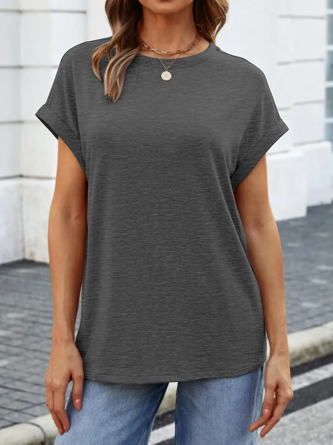 ATHMILE Womens Tops Oversized Business Casual Dressy Summer T Shirts Short Sleeve Clothes Fashion Trendy Outfits 2025