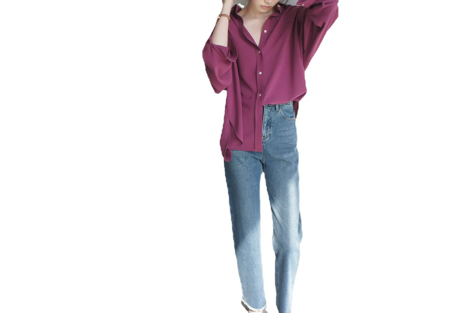 Black Matt Long Sleeve Elegant OL Chic Blouse Shirt