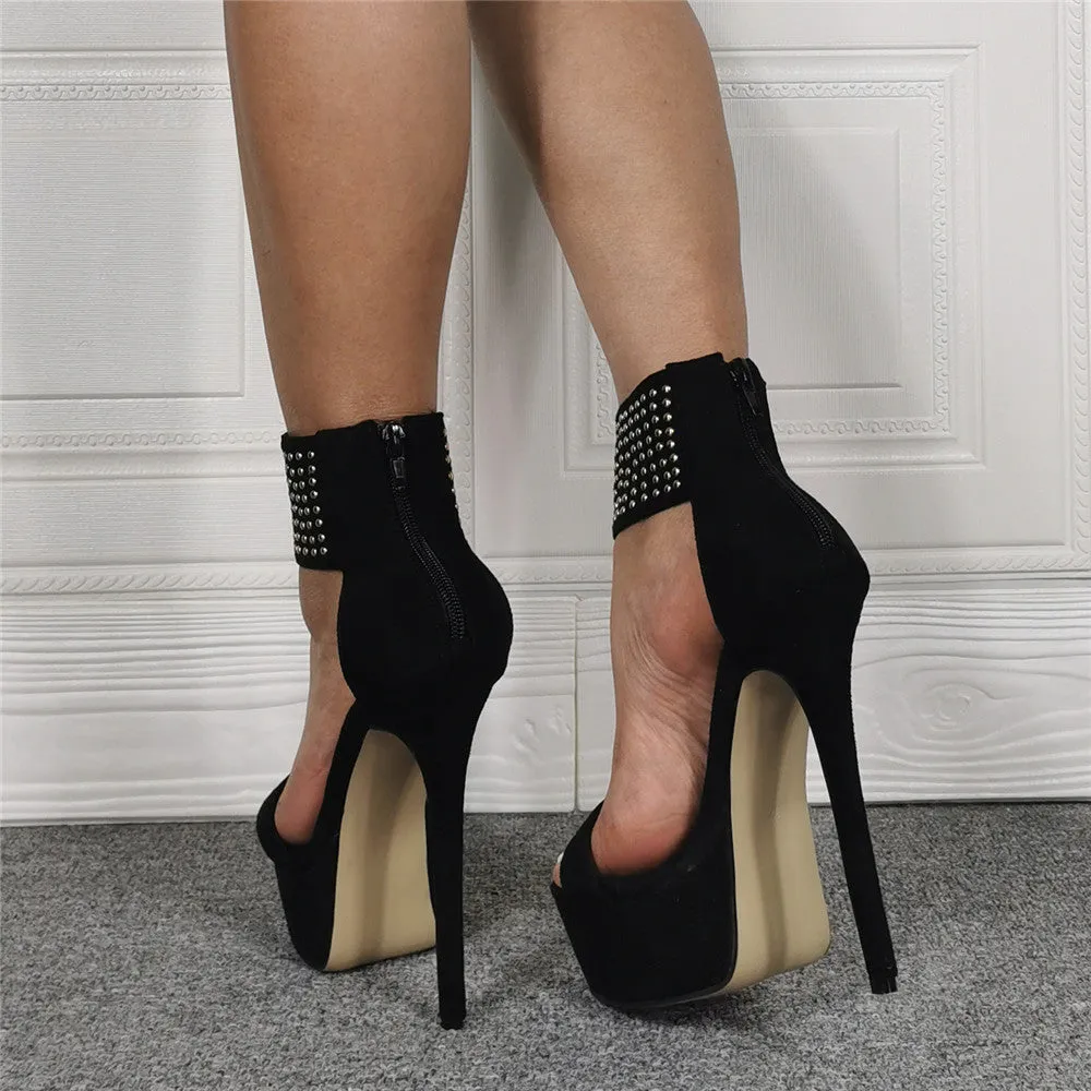 Black Rivet High Heel Fashion Sandals