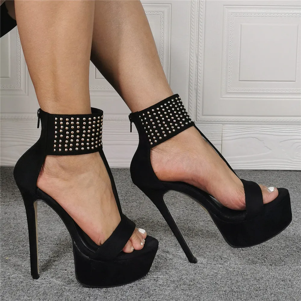 Black Rivet High Heel Fashion Sandals