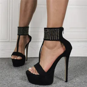 Black Rivet High Heel Fashion Sandals