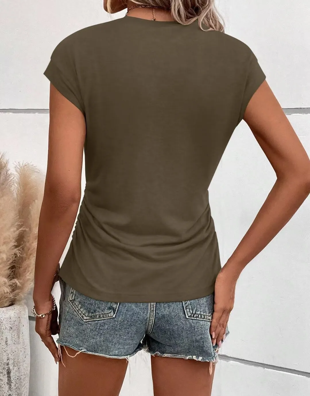 Bliwov Womens Summer Cap Sleeve Tops Business Casual Crewneck T Shirts Trendy Outfits 2025 Beach Vacation Fashion Blouses
