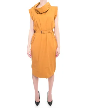 Bottega Veneta Mustard Yellow Cotton Cowl Neck Dress - 6/8