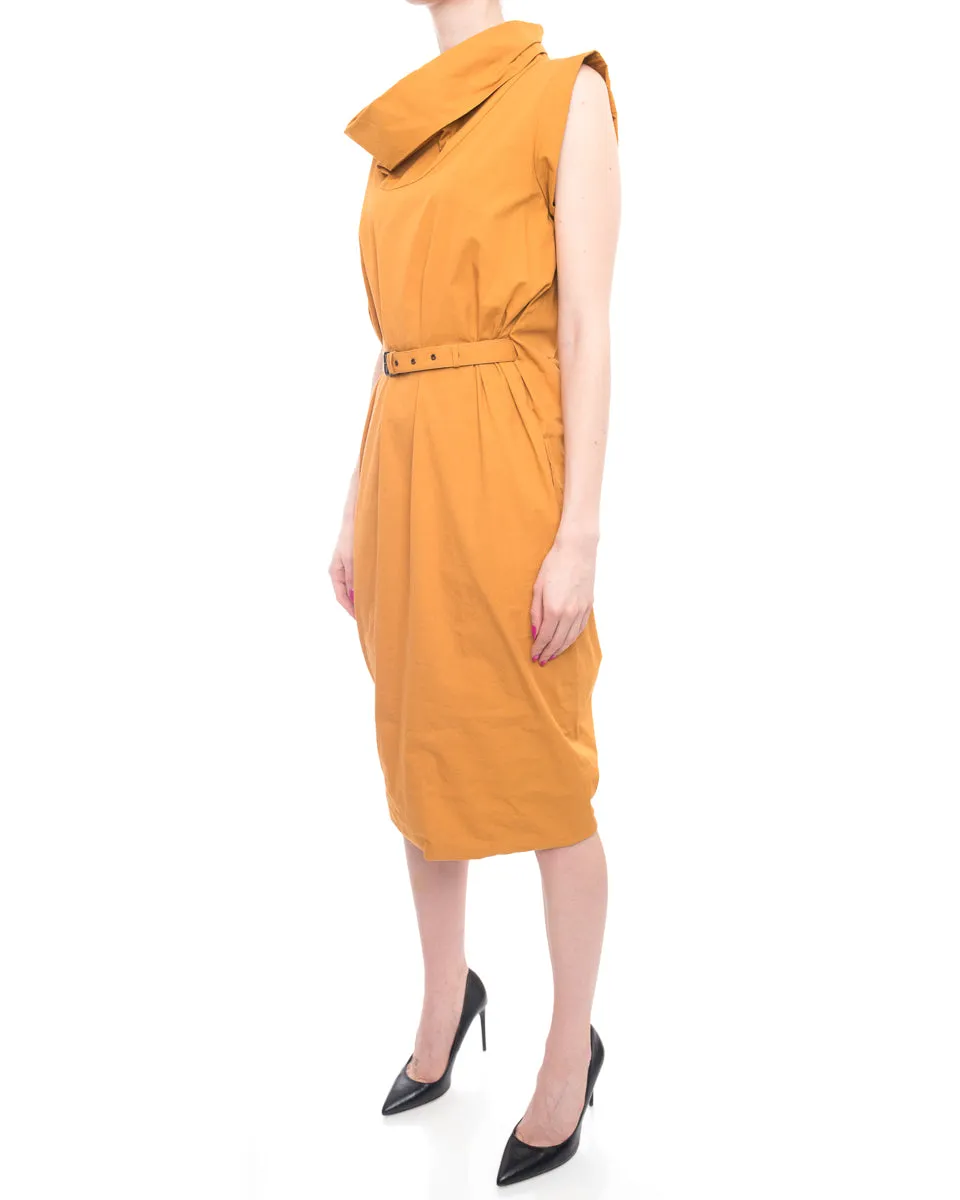 Bottega Veneta Mustard Yellow Cotton Cowl Neck Dress - 6/8
