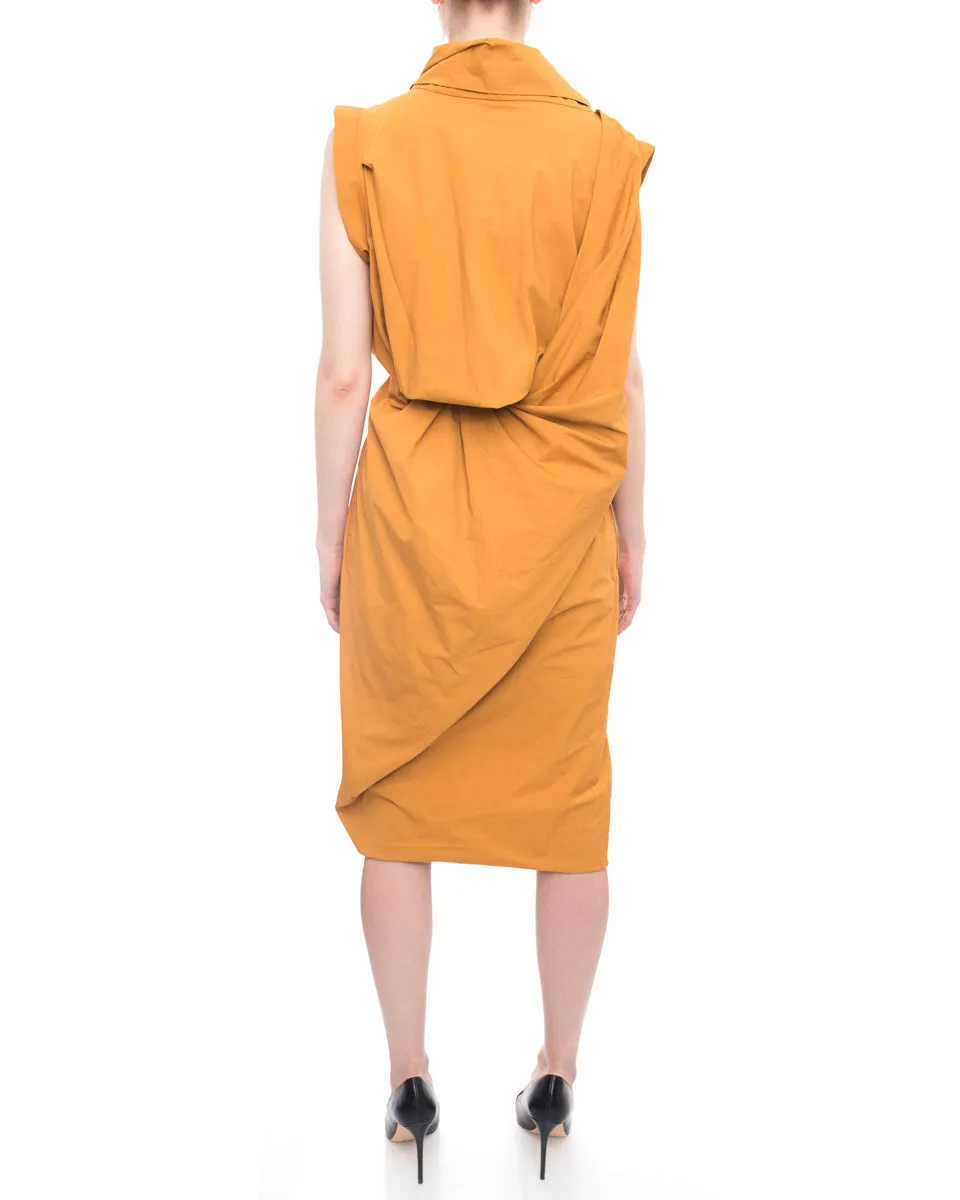 Bottega Veneta Mustard Yellow Cotton Cowl Neck Dress - 6/8