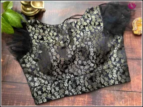 Brocade readymade Blouse in Black with Net Sleeves - Size 38