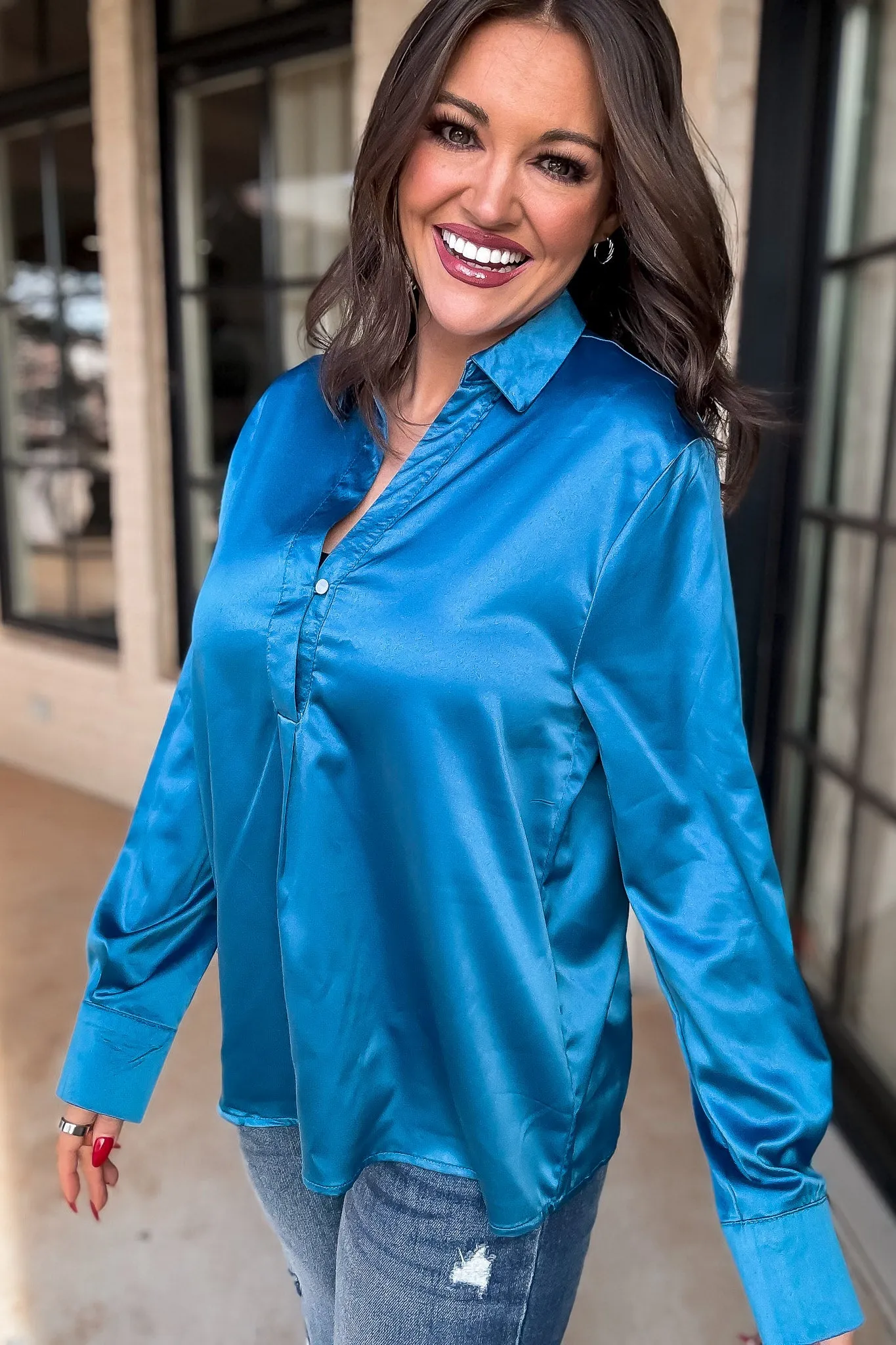 Chic Certainty Satin Blue Blouse