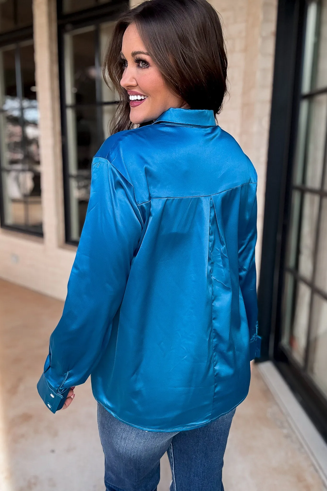 Chic Certainty Satin Blue Blouse