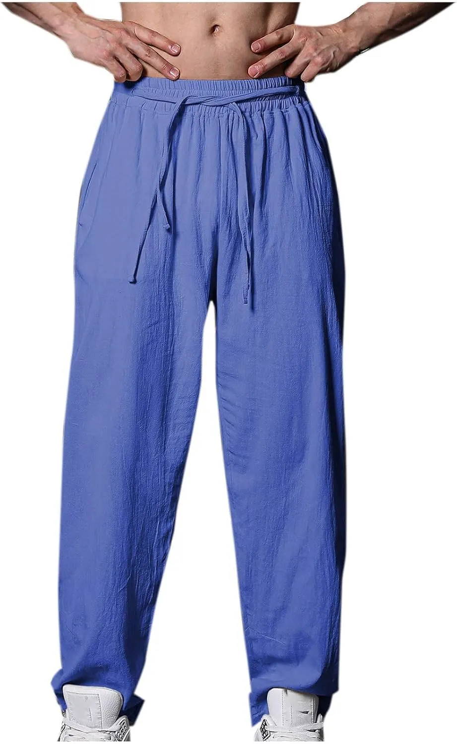 Cotton Linen Men's Linen Pants Elastic Waist Lightweight Breathable Relaxed Casual Daily Beachwear Vacation Drawstring