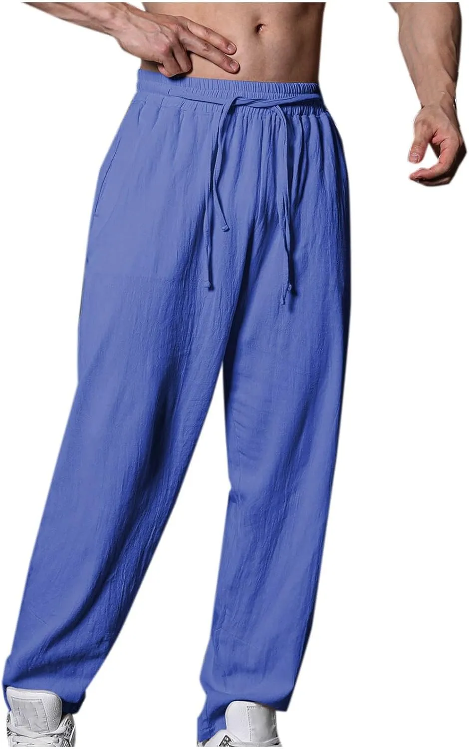 Cotton Linen Men's Linen Pants Elastic Waist Lightweight Breathable Relaxed Casual Daily Beachwear Vacation Drawstring