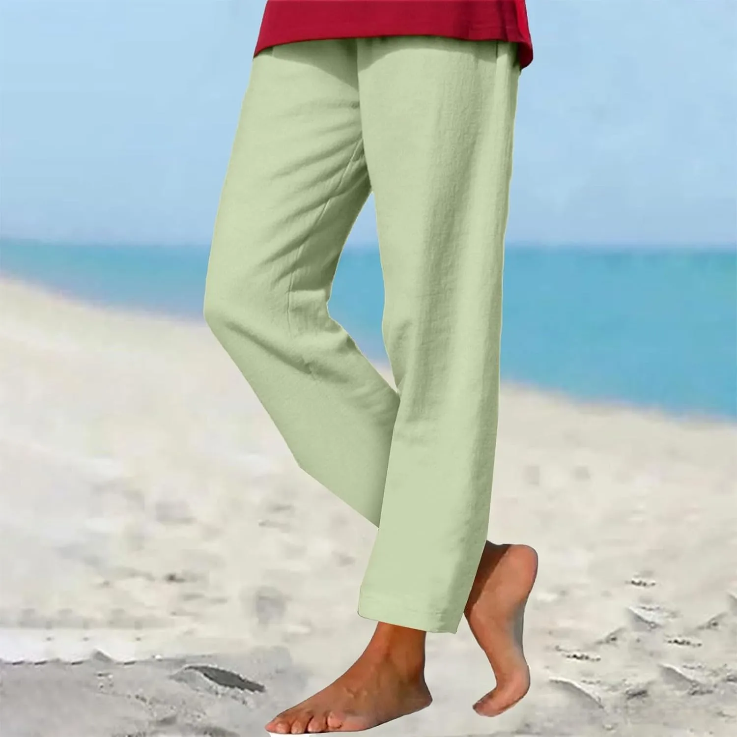 Cotton Linen Pants for Women's High Waist Straight Leg Trousers Casual Baggy Breathable Cool Beach Outfits Plus Size