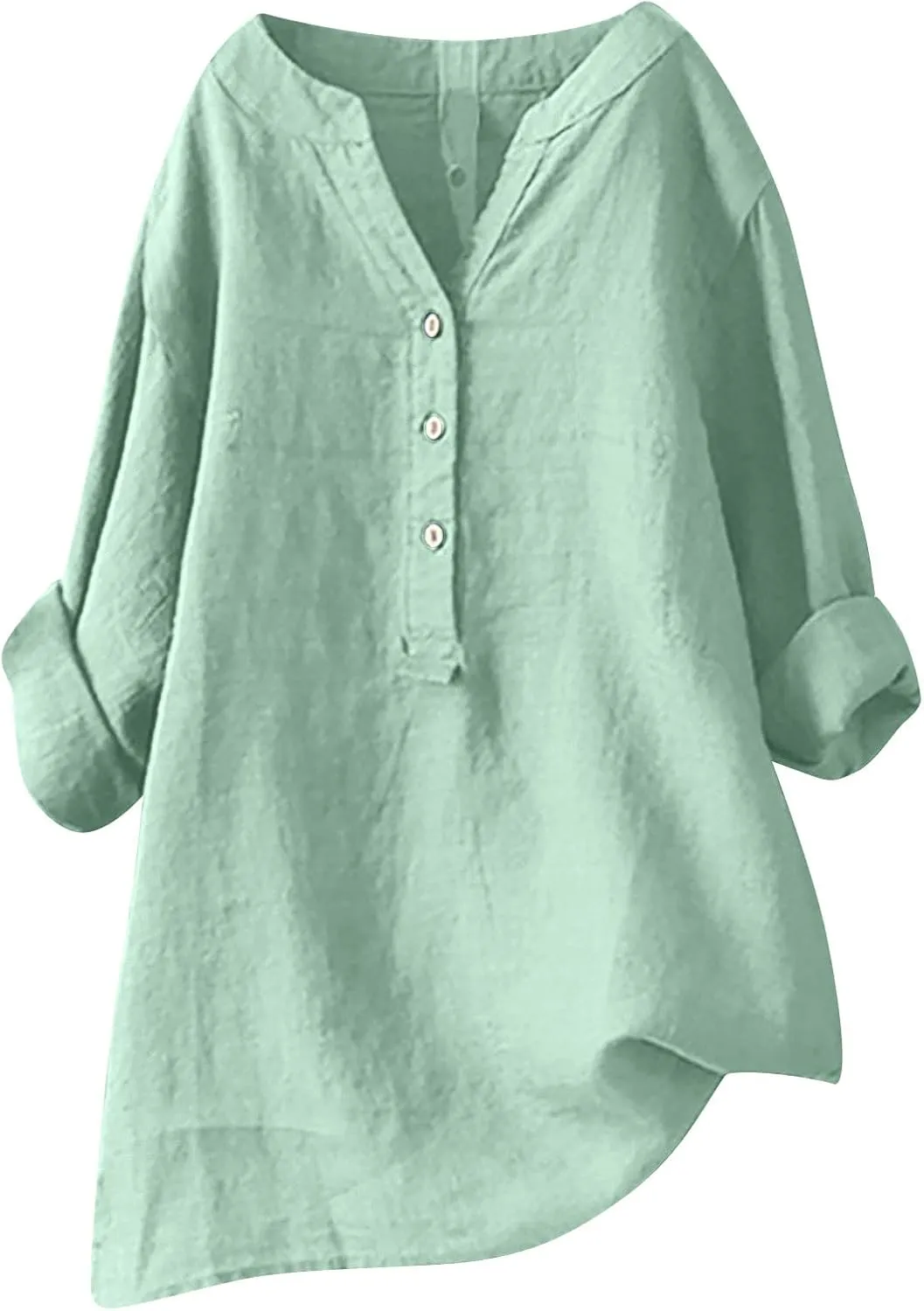 Cotton Linen Shirts for Women Long Sleeve Loose Fit Casual Blouse V Neck Button Down Basic Tees 2025 Summer Tops