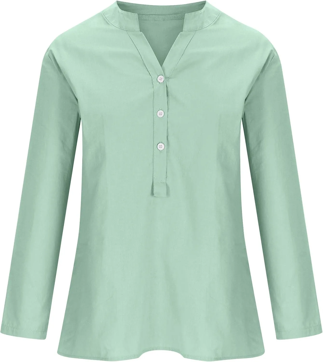 Cotton Linen Shirts for Women Long Sleeve Loose Fit Casual Blouse V Neck Button Down Basic Tees 2025 Summer Tops