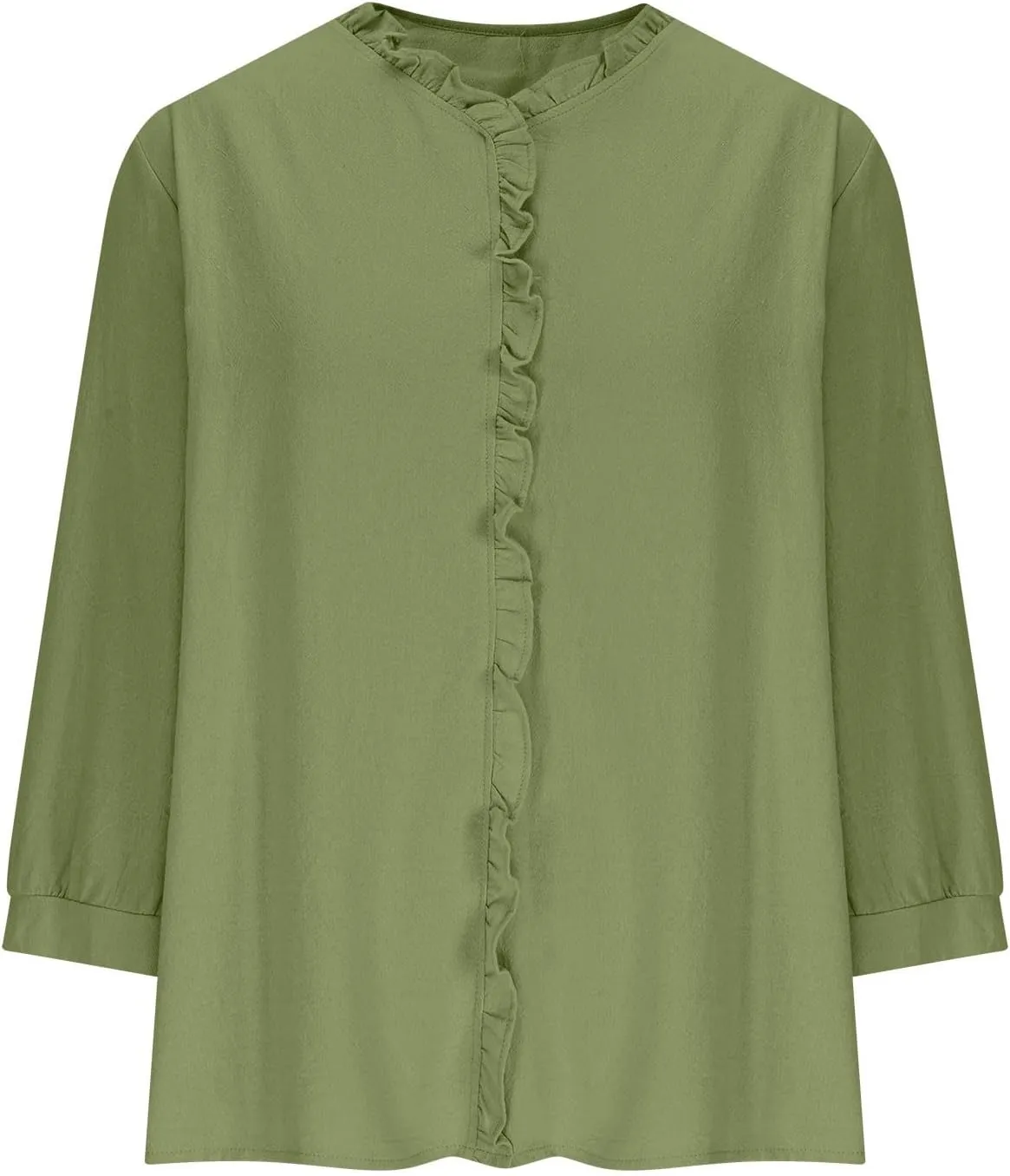 Cotton Linen Shirts for Women Long Sleeve Ruffle Collar Blouse Summer Tops Loose Lightweight Flowy Beach Outfits 2025