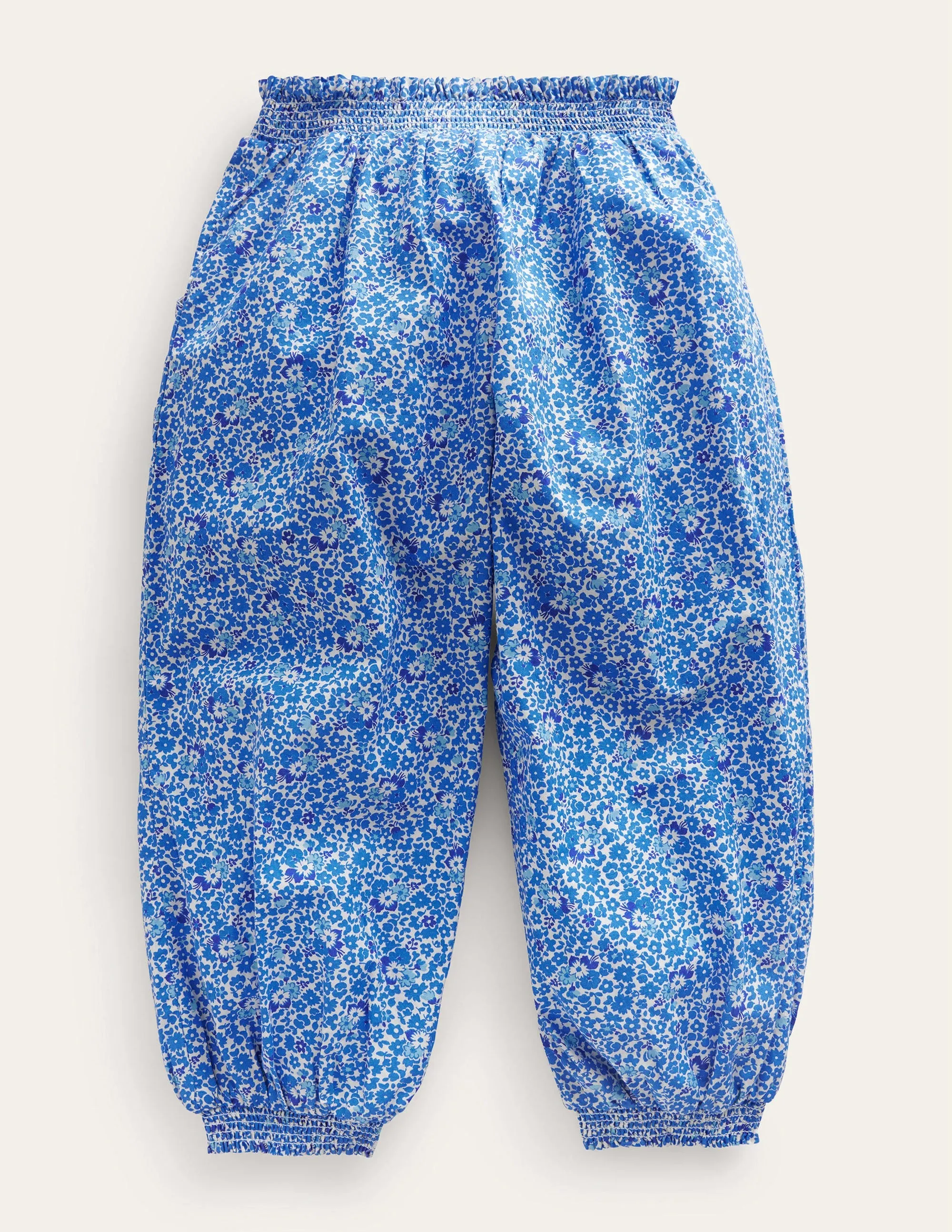 Cuffed Holiday Trousers-Blue and Aqua Ditsy Floral