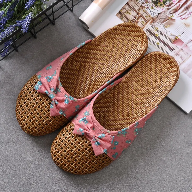 Cute Bow Weaving Breathable Cutout Slippers
