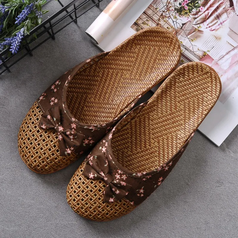Cute Bow Weaving Breathable Cutout Slippers