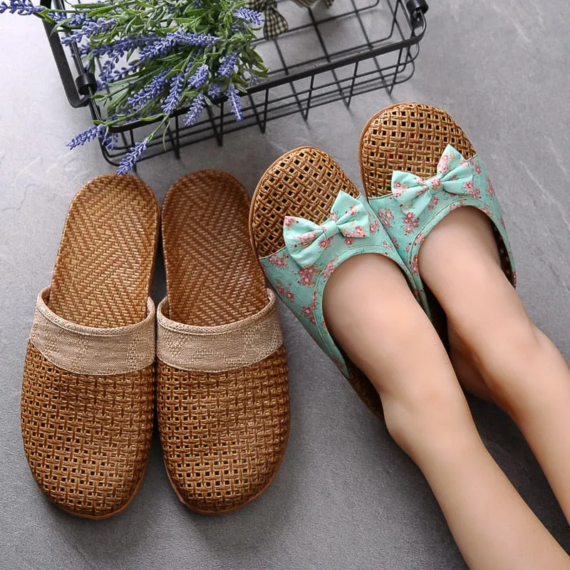 Cute Bow Weaving Breathable Cutout Slippers