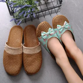 Cute Bow Weaving Breathable Cutout Slippers