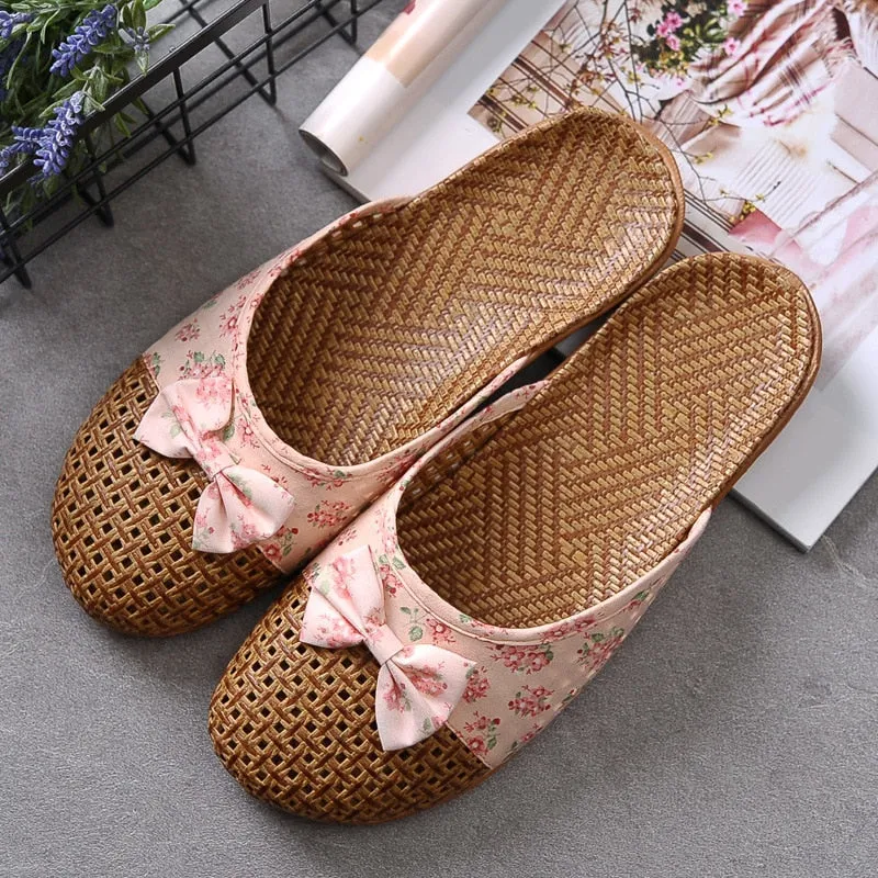 Cute Bow Weaving Breathable Cutout Slippers