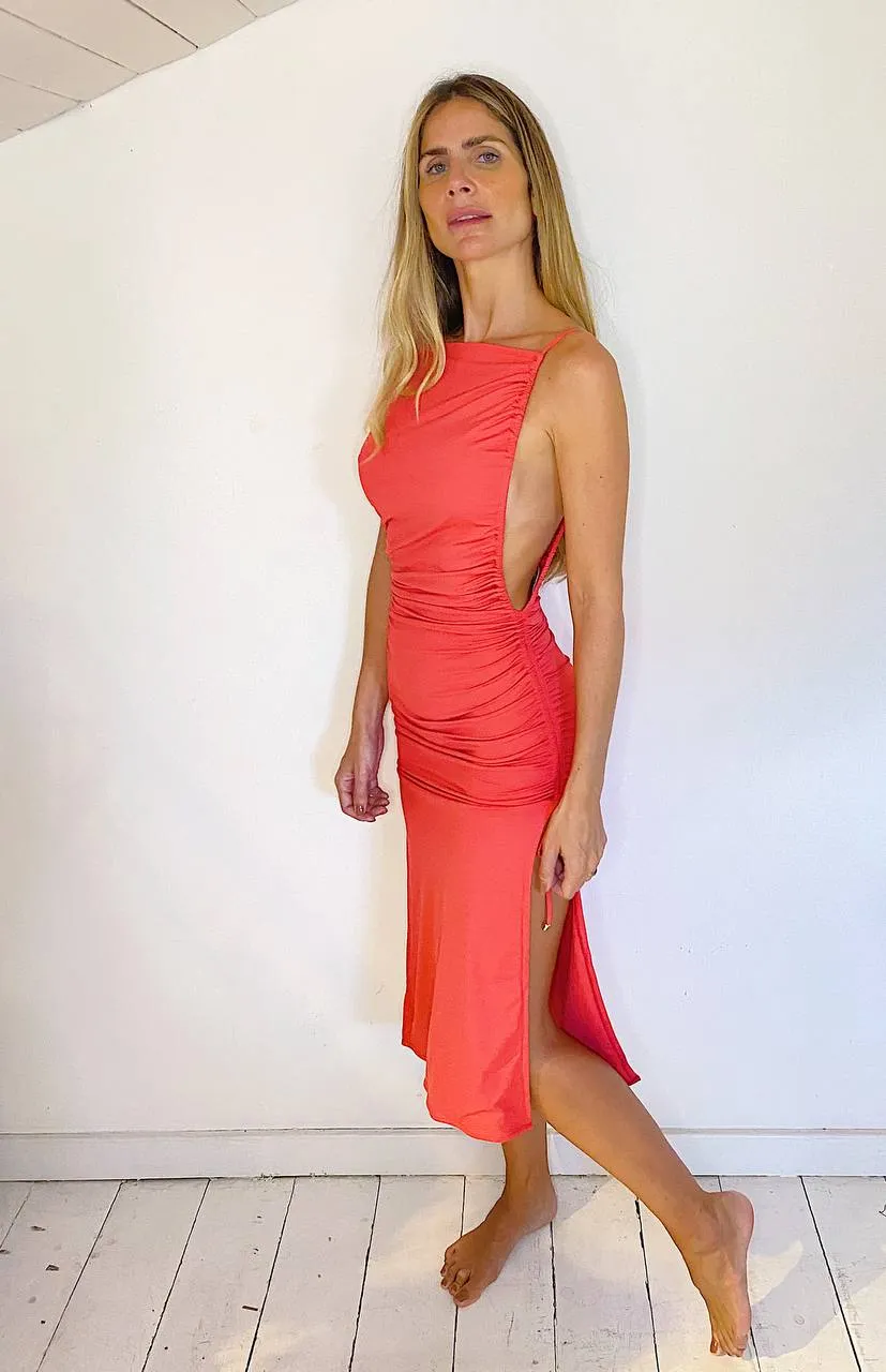 DRESS - DRAPED CORAL
