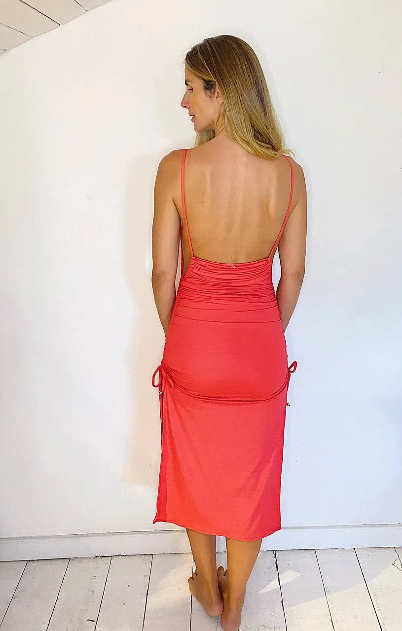 DRESS - DRAPED CORAL