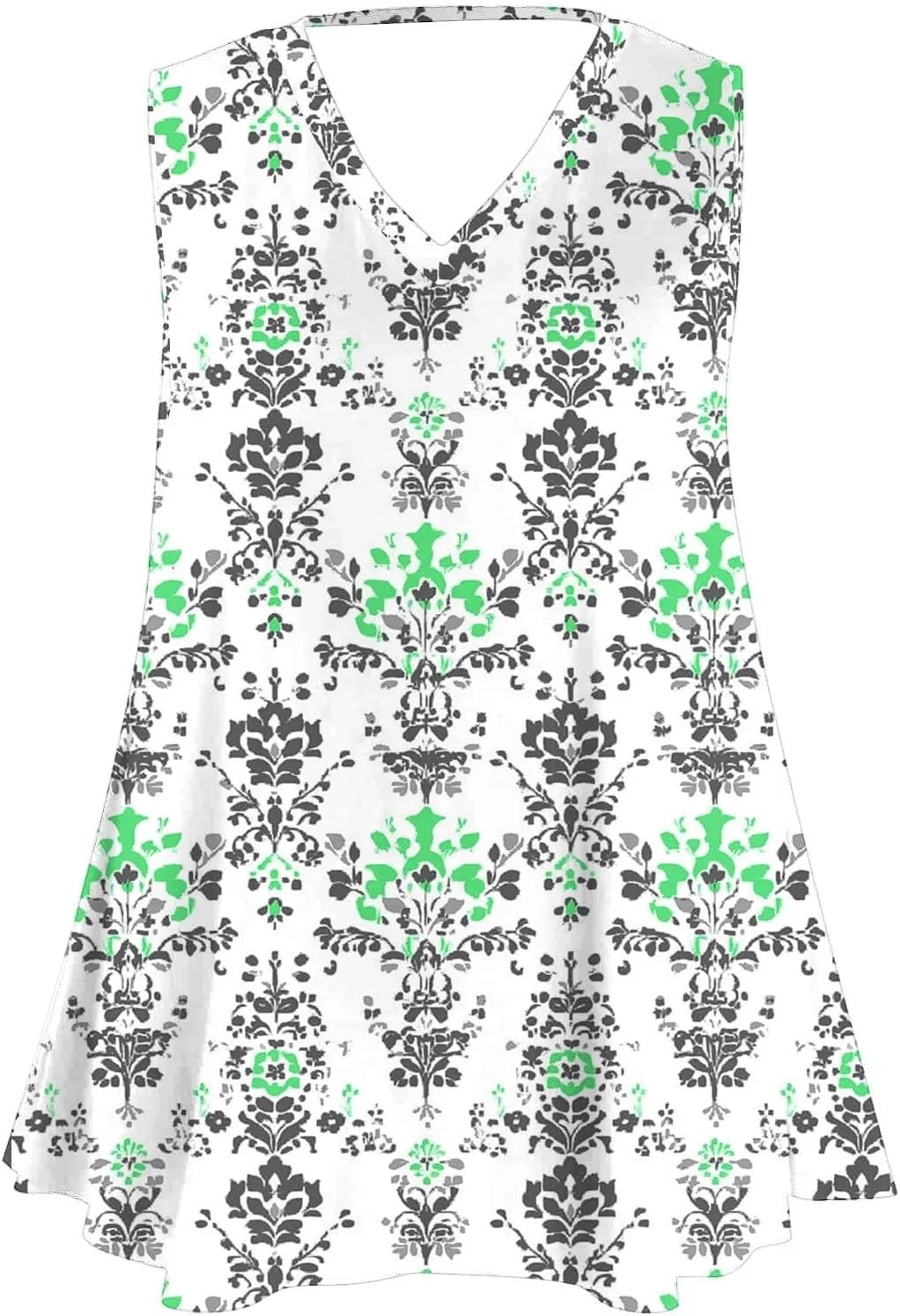 Fashion Print Plus Size Tank Tops for Women, Loose V-Neck Summer Sleeveless Casual Shirts Ruffle Hem Vacation Clothes