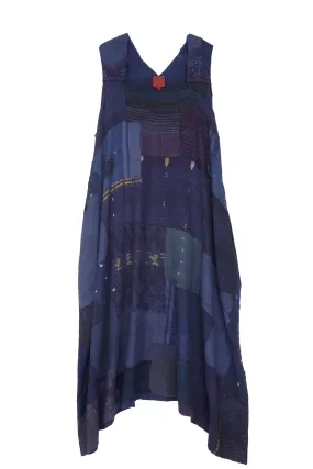 FRAYED PATCH KANTHA TENT DRESS - fi2413-nvy -