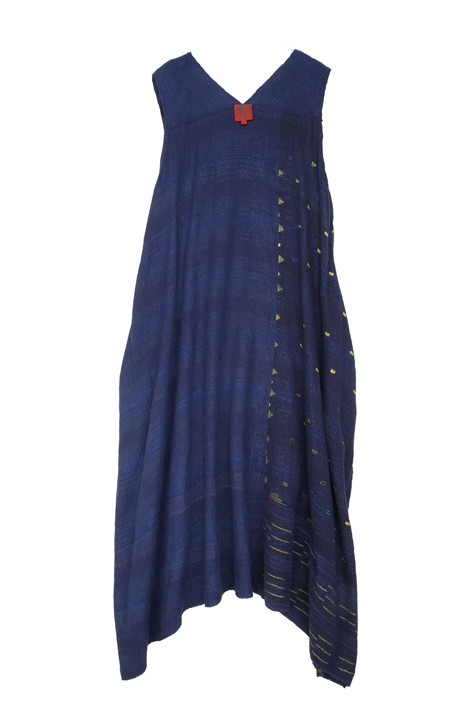 FRAYED PATCH KANTHA TENT DRESS - fi2413-nvy -