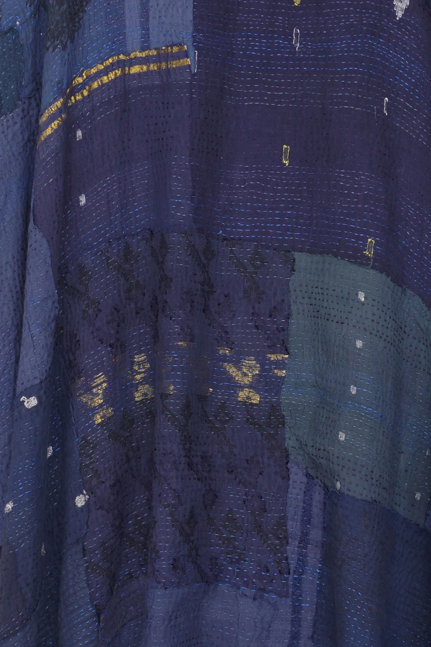 FRAYED PATCH KANTHA TENT DRESS - fi2413-nvy -