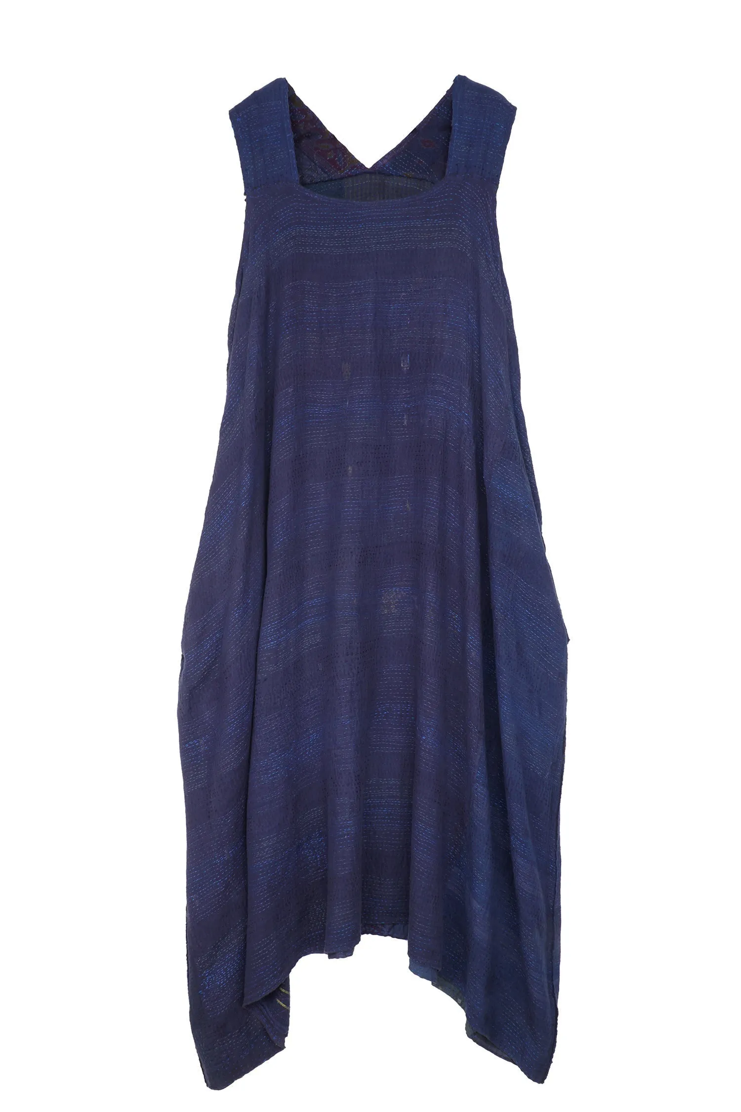 FRAYED PATCH KANTHA TENT DRESS - fi2413-nvy -