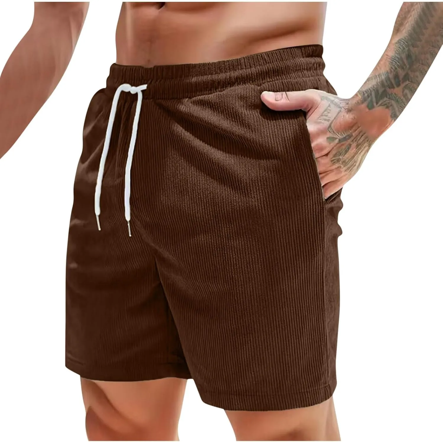 generic Mens Shorts Fashion Spring Fall Corduroy Shorts Boys Casual Relaxed Fit Loungewear Fitness Gym Shorts Elastic Waist