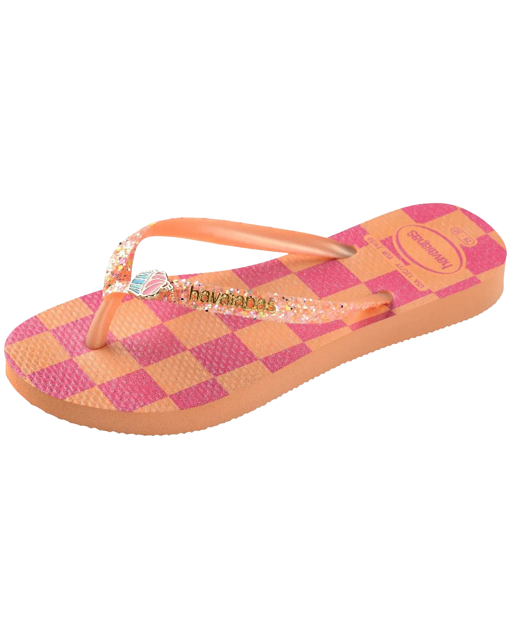 Girls Slim Glitter Trendy Flip Flops in Peach