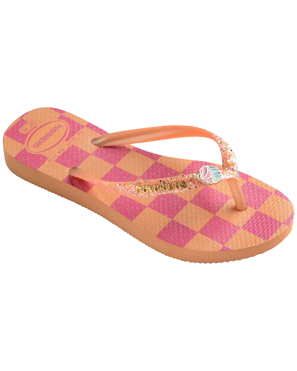 Girls Slim Glitter Trendy Flip Flops in Peach