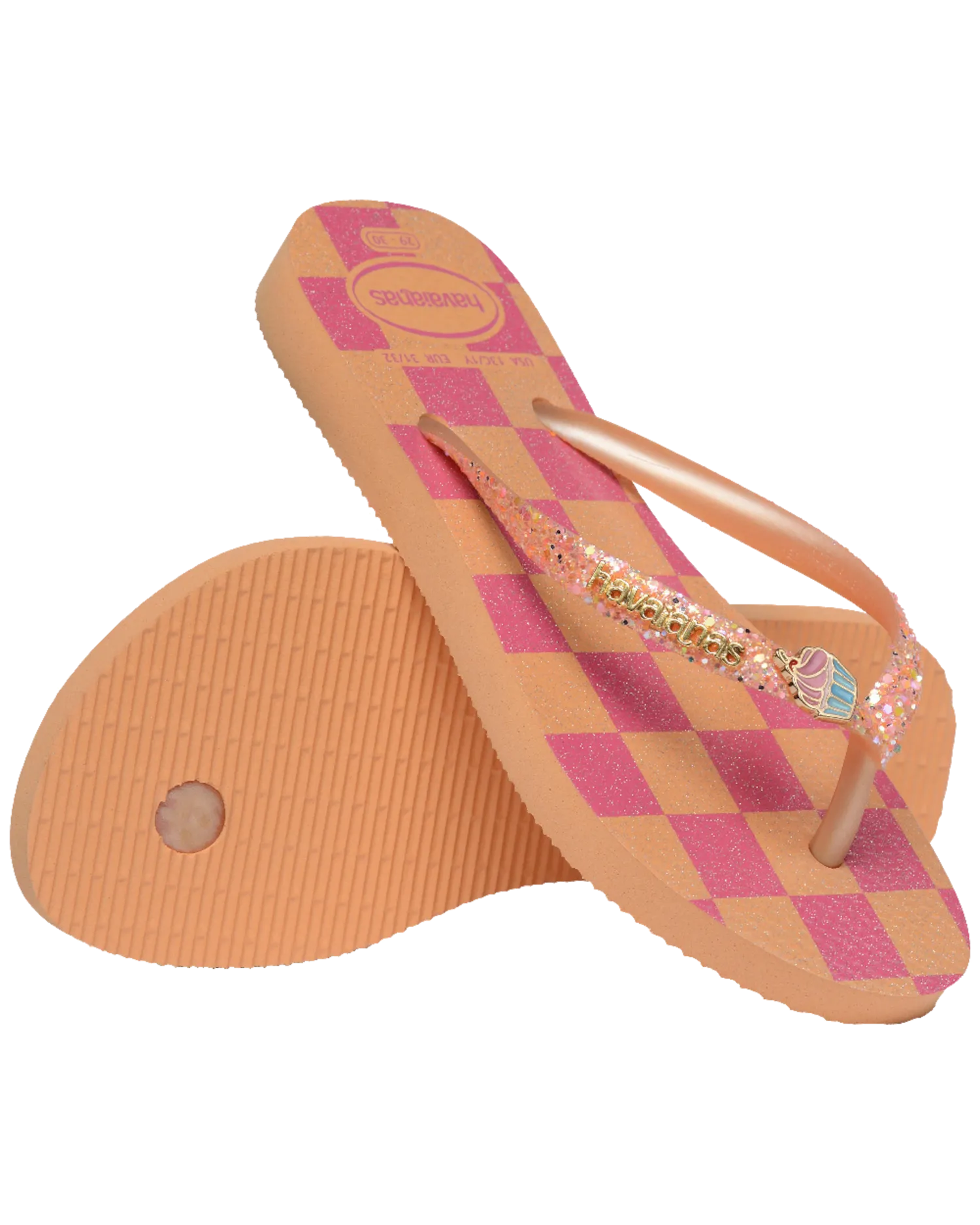 Girls Slim Glitter Trendy Flip Flops in Peach